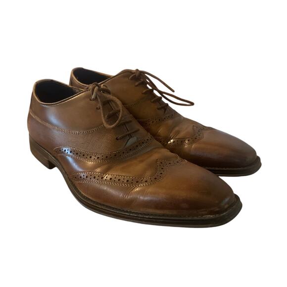 Men 8M Karl Lagerfeld Paris Leather Brown Lace-Up Dress Work Career Shoes